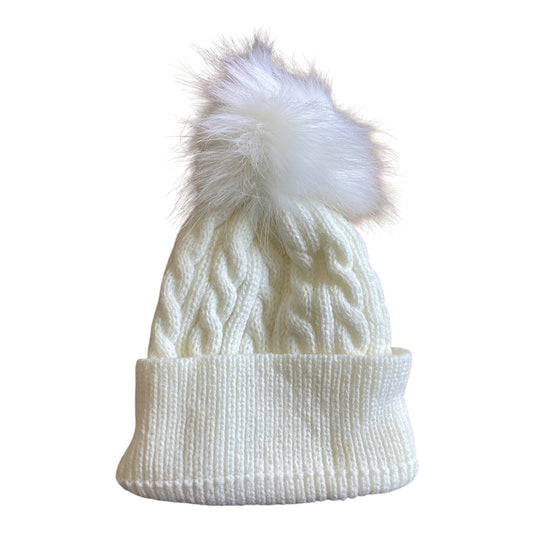 Acrylic 0-2YR Pom Pom Beanie White
