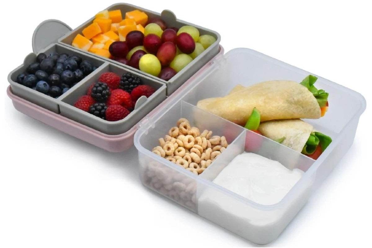 Melii 2 Tier Bento Box with Utensils- Pink/Grey