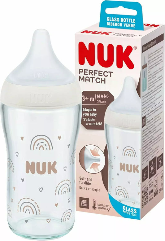 NUK Perfect Match Glass Bottle Temperature Control | Anti Colic Vent 230ml