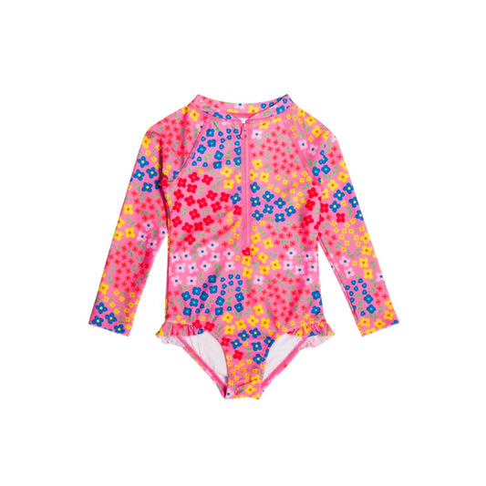 NESTLING NEON SLEEVED GIRLS SWIMSUIT - FLORAL