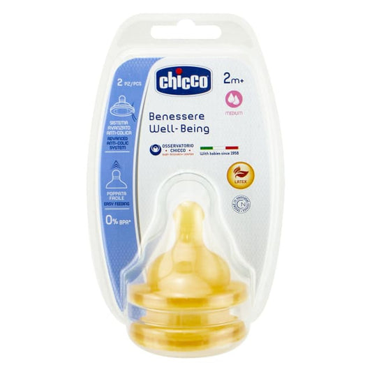 Chicco Well-being Latex Teat 2m+ Med Flow 2pk