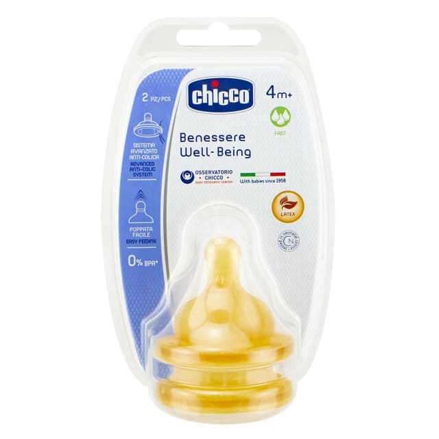 Chicco Well-being Latex Teat 4m+ Fast Flow 2pk