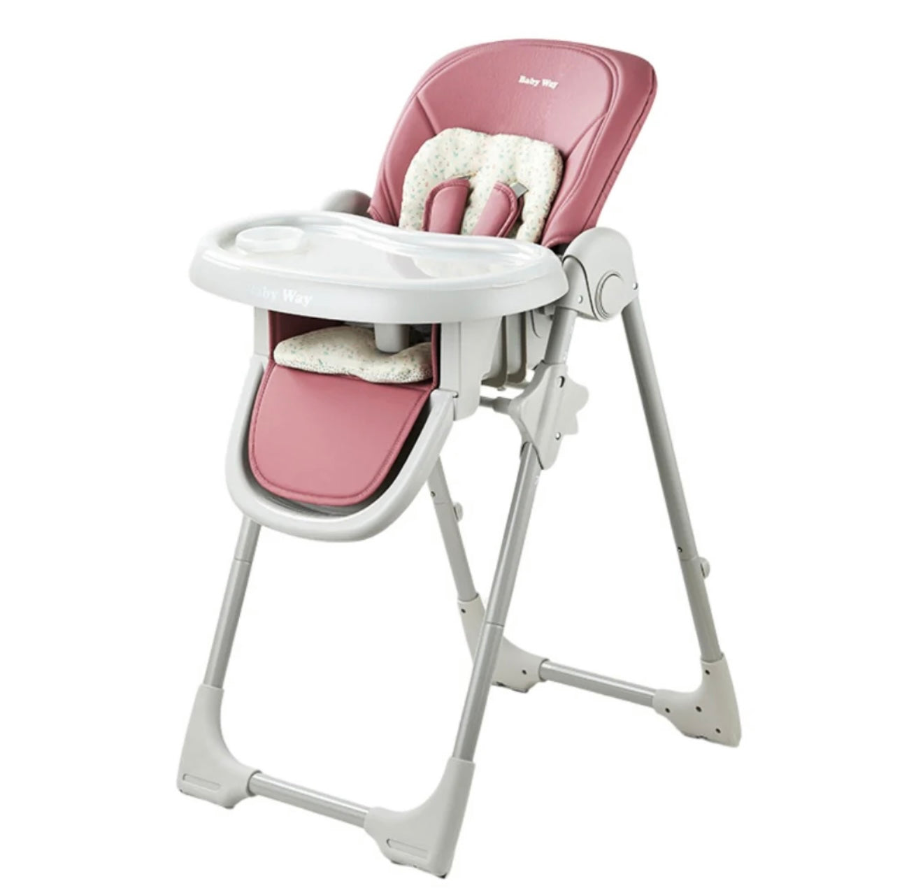 Adjustable and Folding Feeding High Chair - Pink