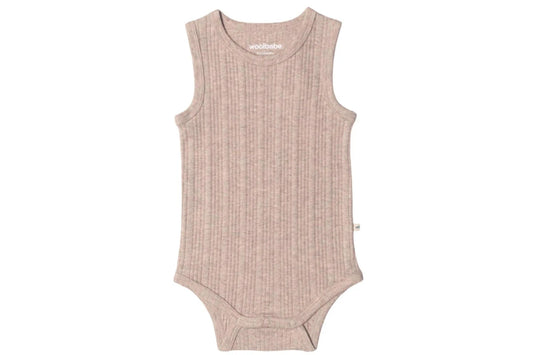 Woolbabe Organic Cotton/Merino Singlet Suit - Dune Marl