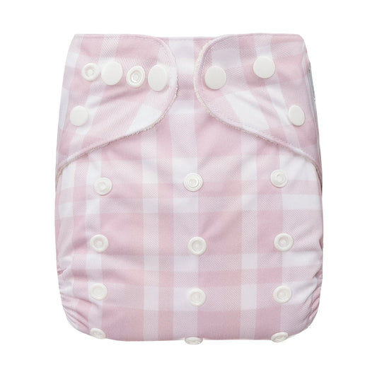 Bear & Moo Blush Gingham Cloth Nappy OSFM Suede Cloth