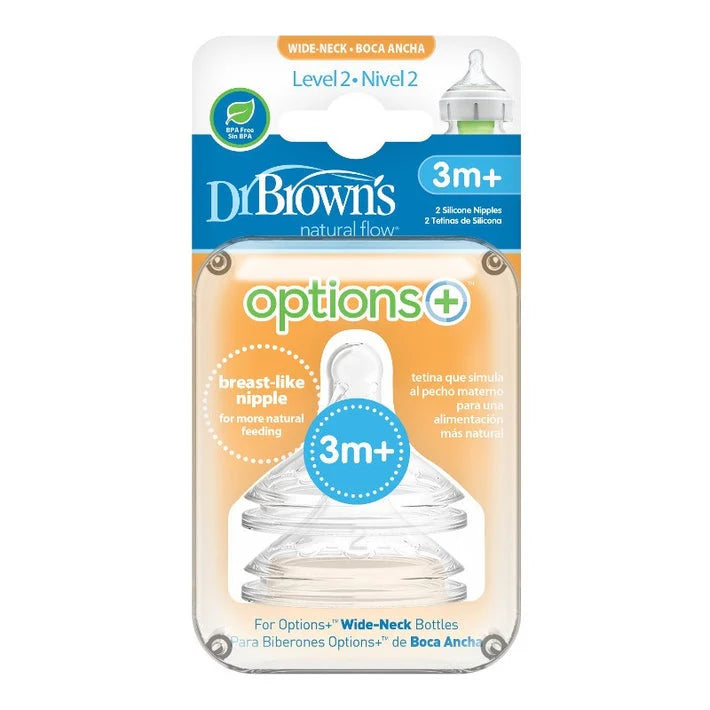 Dr Browns Options+ Wide Neck Replacement Teats 2PK
