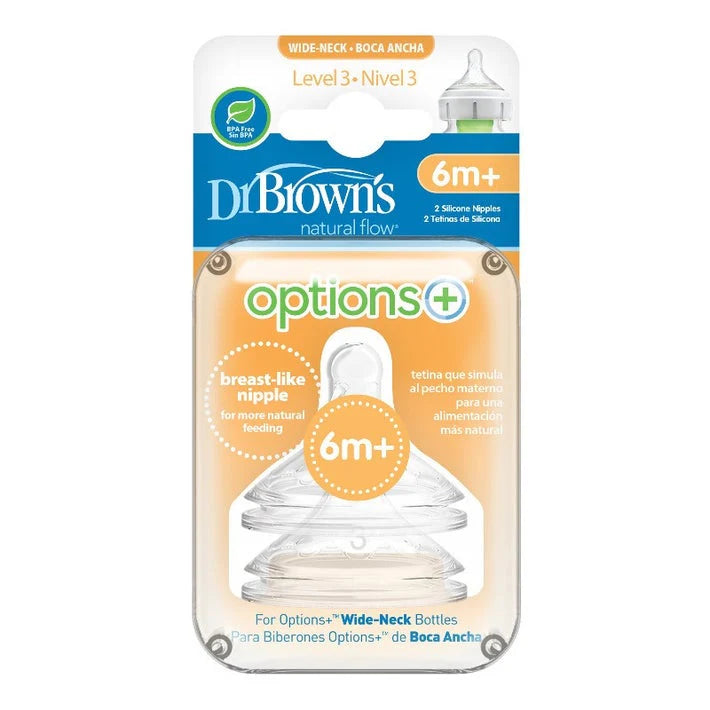 Dr Browns Options+ Wide Neck Replacement Teats 2PK