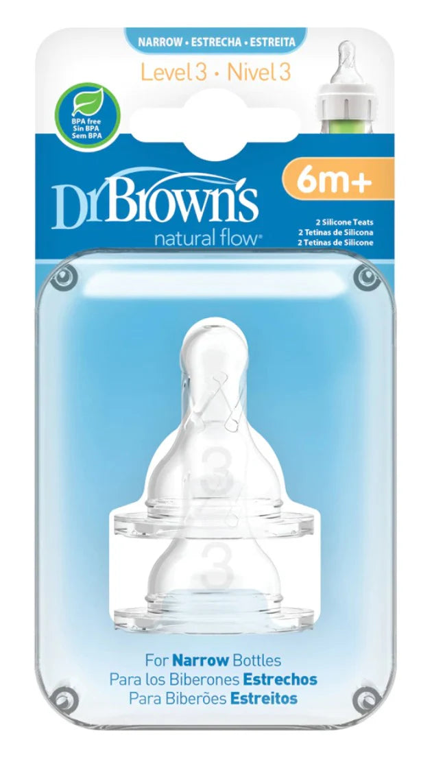 Dr Browns Options+ Narrow Neck Replacement Teats 2PK (Prem-Level 3)