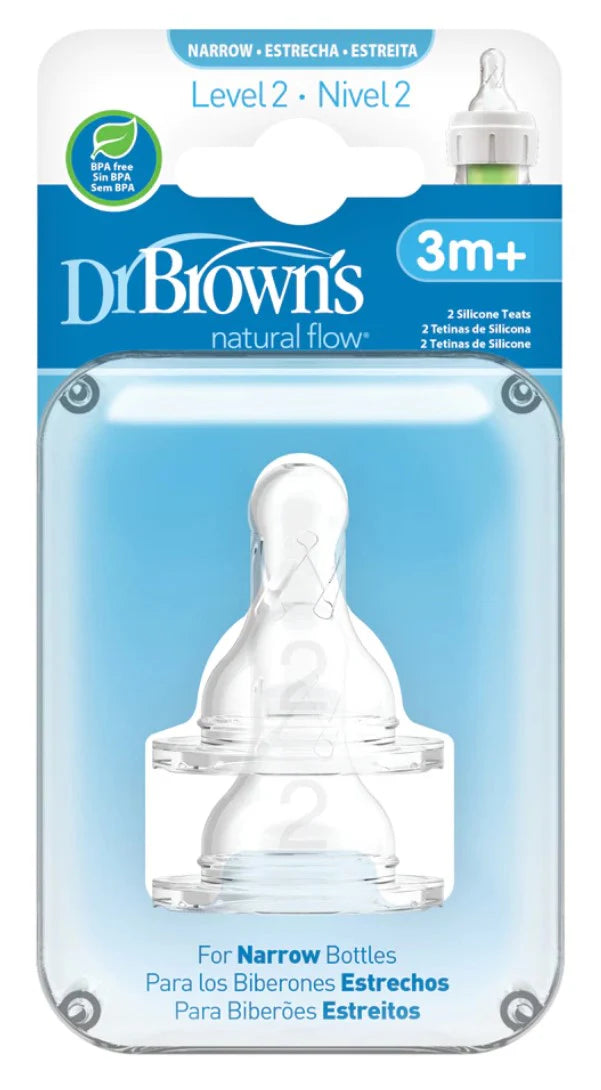Dr Browns Options+ Narrow Neck Replacement Teats 2PK (Prem-Level 3)