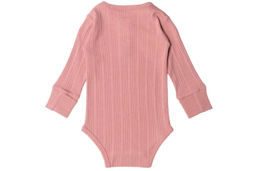 Woolbabe Organic Cotton/Merino Long Sleeve Henley Bodysuit - Dusk Marl
