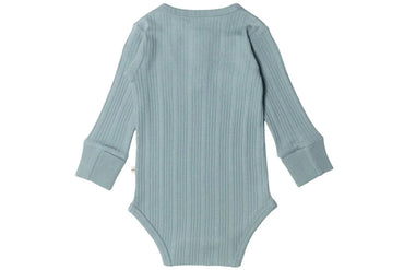 Woolbabe Organic Cotton/Merino Long Sleeve Henley Bodysuit - Tide Marl