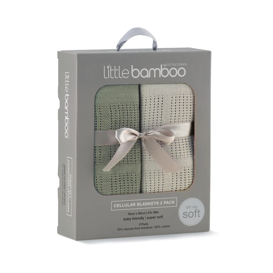 LITTLE BAMBOO CELLULAR BLANKET 2PK - BAYLEAF