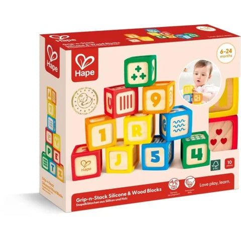 Hape Grip n Stack Silicone & Wood Blocks 10pk
