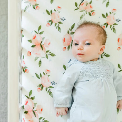 Little Unicorn - Muslin Fitted Cot Sheet - Watercolour Roses