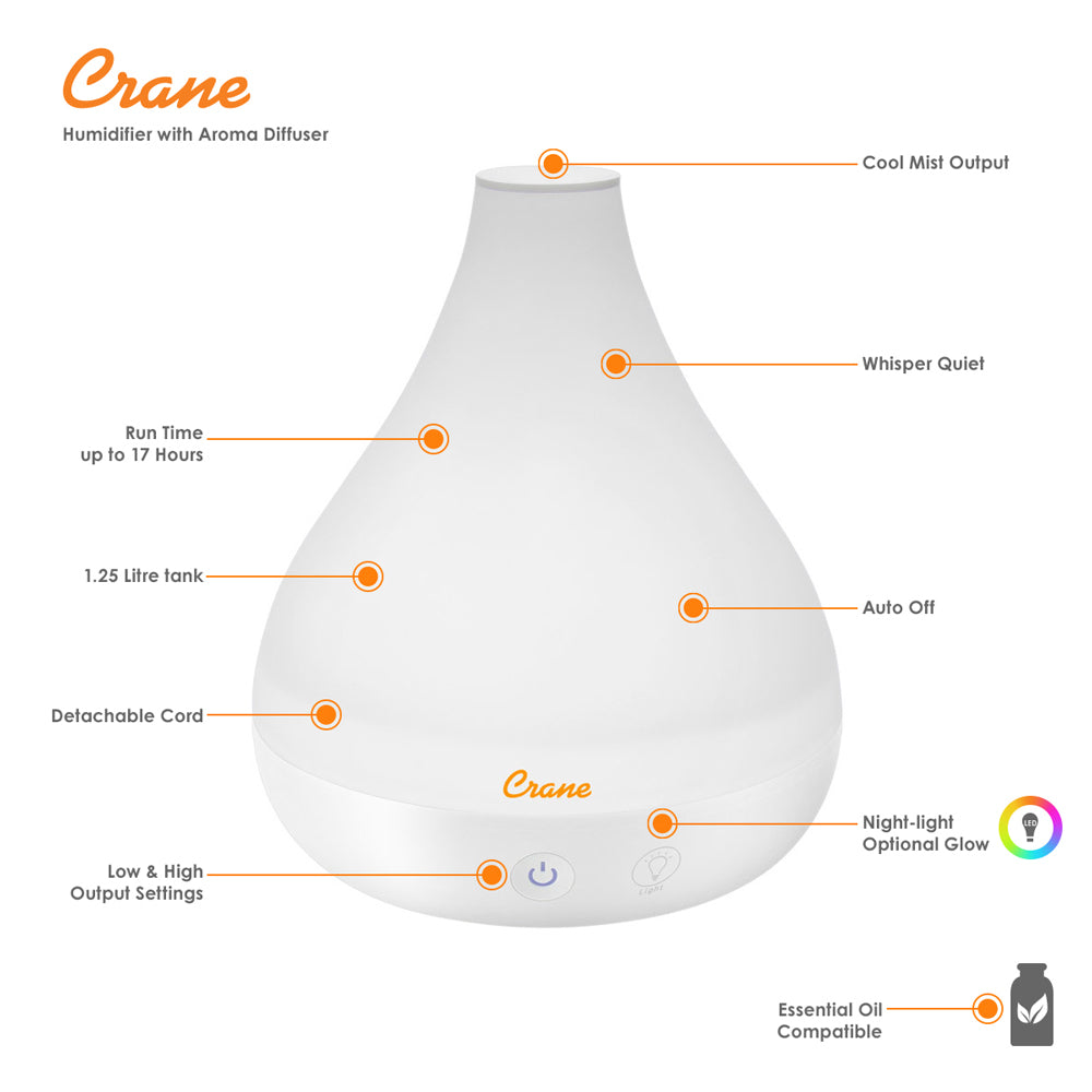 Crane Cool Mist Humidifier With Aroma Diffuser 1.3L